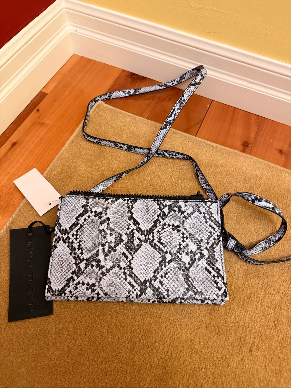 Kendall + Kylie Faux Snakeskin Crossbody Clutch Bag NWT Black White Grey